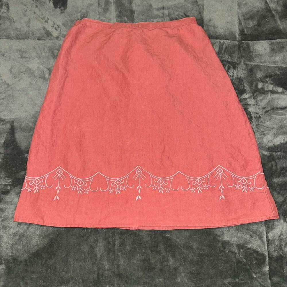 Of The‎ Earth Hemp A-Line Skirt Women's Medium Orange Embroidered Elastic Waist